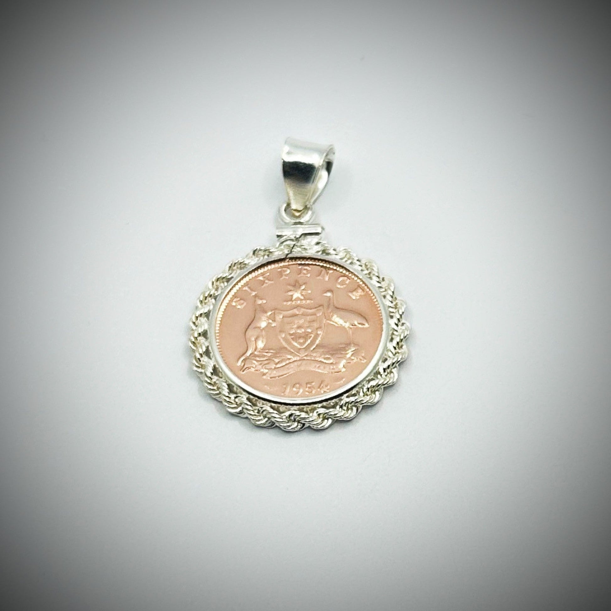 Australian Rose Gold Sixpence Twisted Rope Bezel - Vintage Spirit - Handcrafted Coin Creations