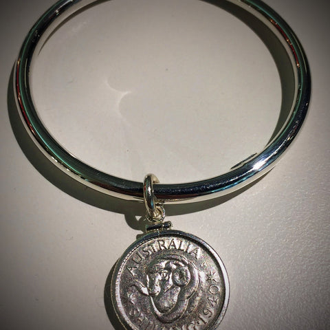 Australian Shilling Sterling Silver Bangle - Vintage Spirit - Handcrafted Coin Creations