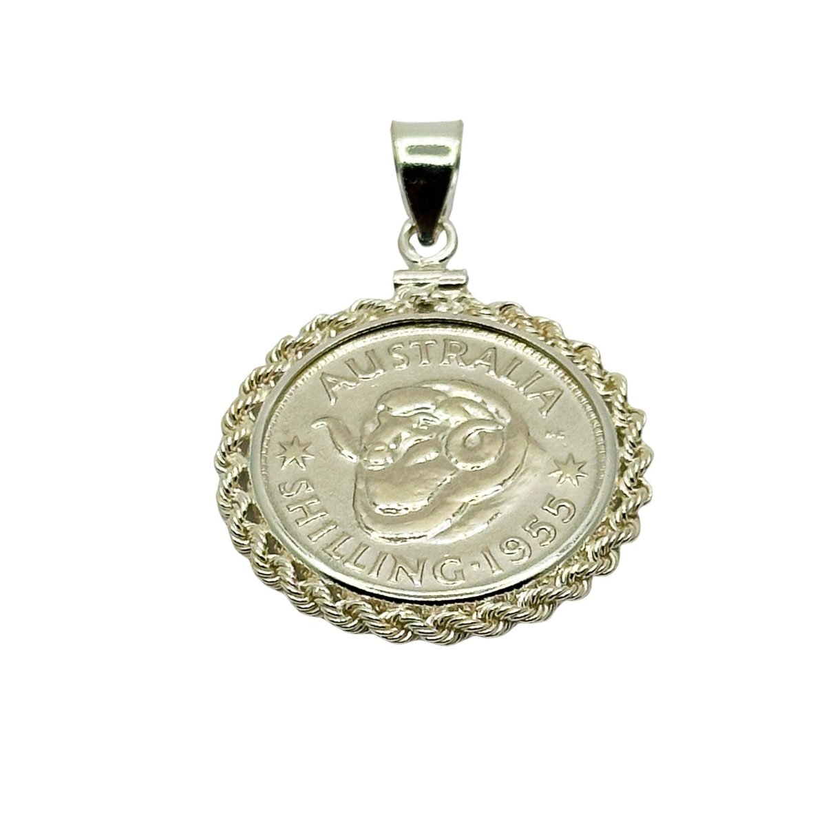 Australian Shilling Sterling Silver Twisted Rope Bezel - Vintage Spirit - Handcrafted Coin Creations