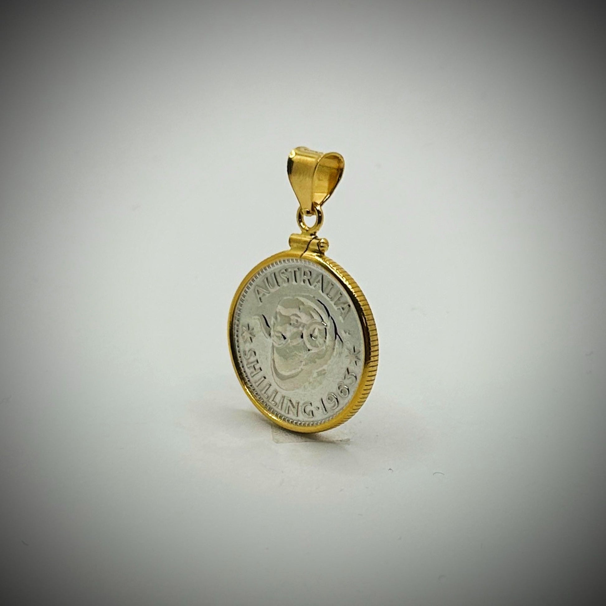Australian Shilling Yellow Gold Filled Bezel - Vintage Spirit - Handcrafted Coin Creations