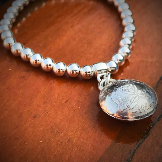 Australian Sixpence Domed 5mm Bracelet - Vintage Spirit - Handcrafted Coin Creations