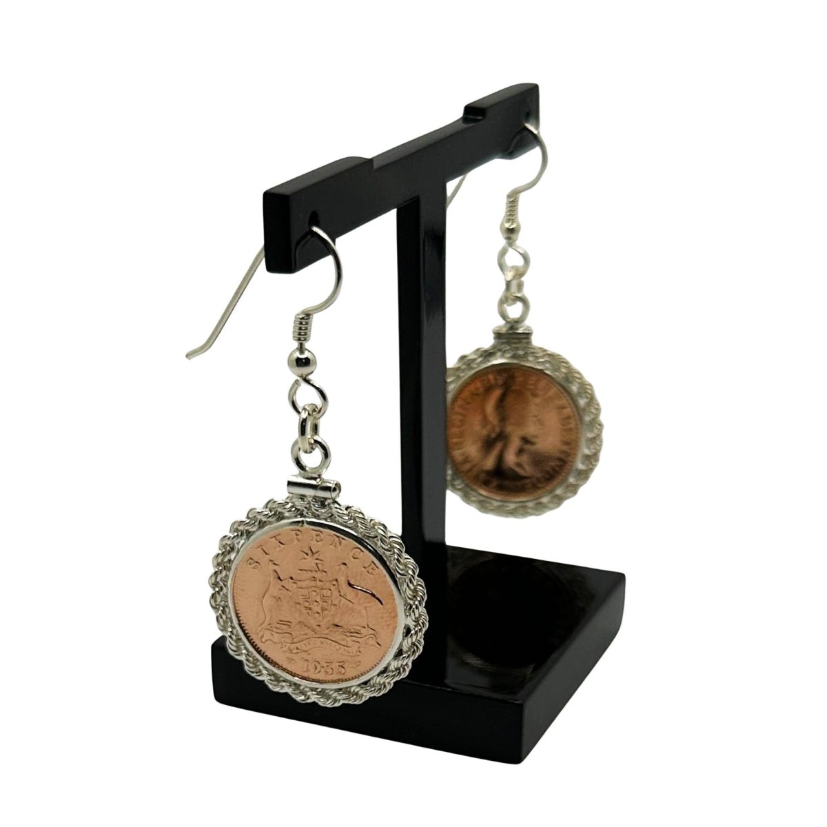 Australian Sixpence Rose Gold Plated Earrings - Vintage Spirit - Handcrafted Coin Creations