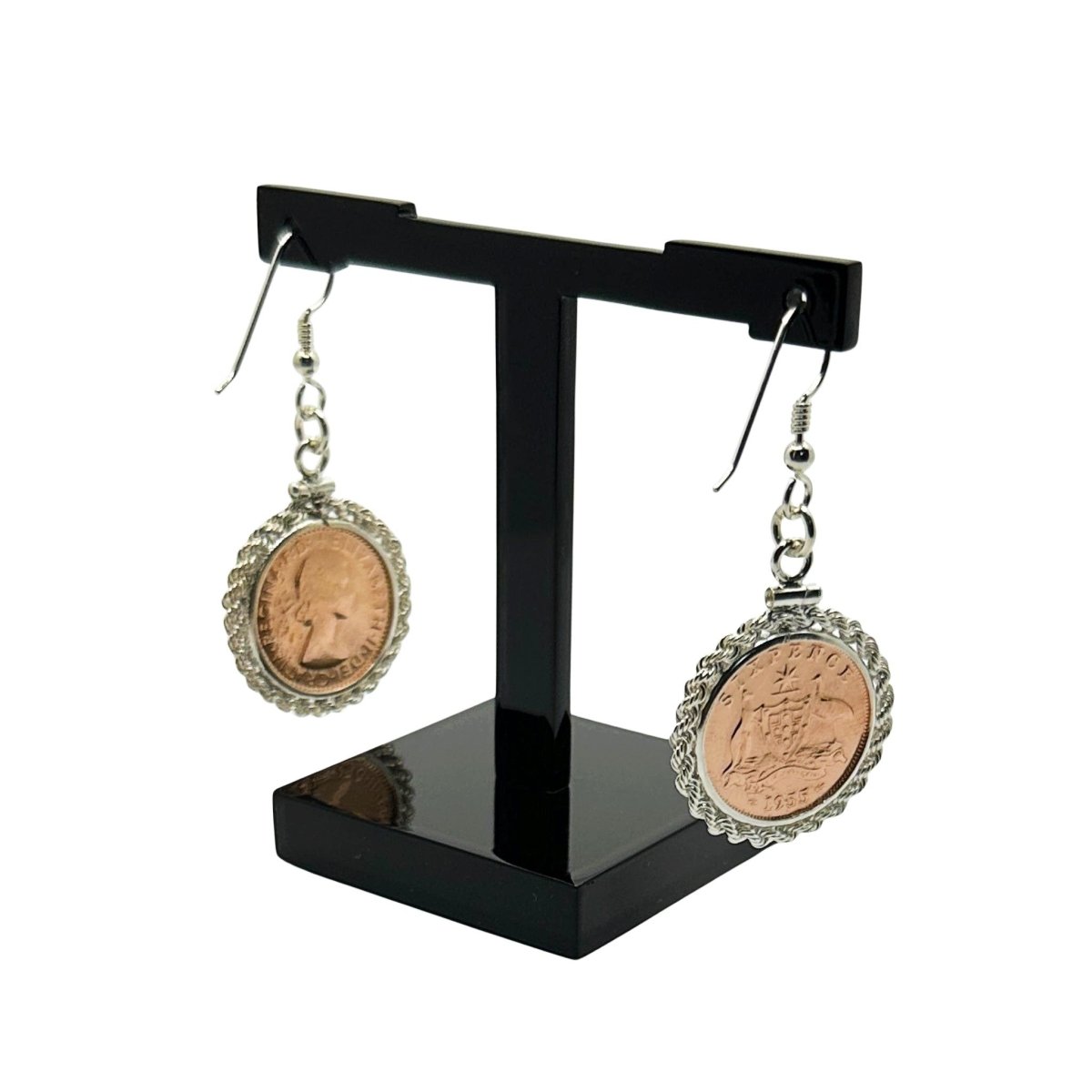 Australian Sixpence Rose Gold Plated Earrings - Vintage Spirit - Handcrafted Coin Creations