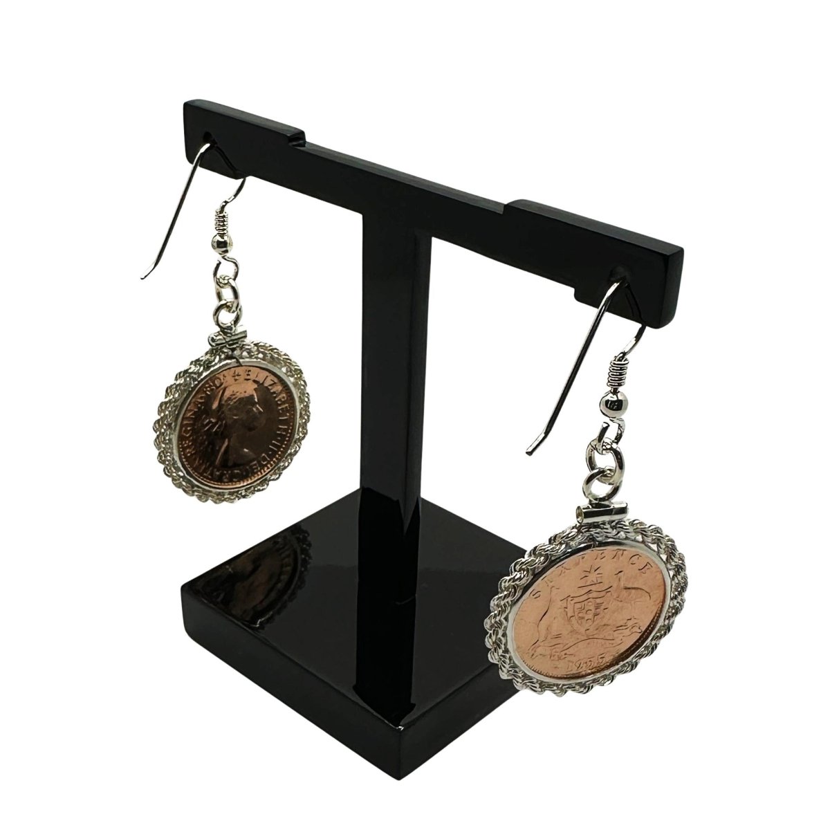 Australian Sixpence Rose Gold Plated Earrings - Vintage Spirit - Handcrafted Coin Creations