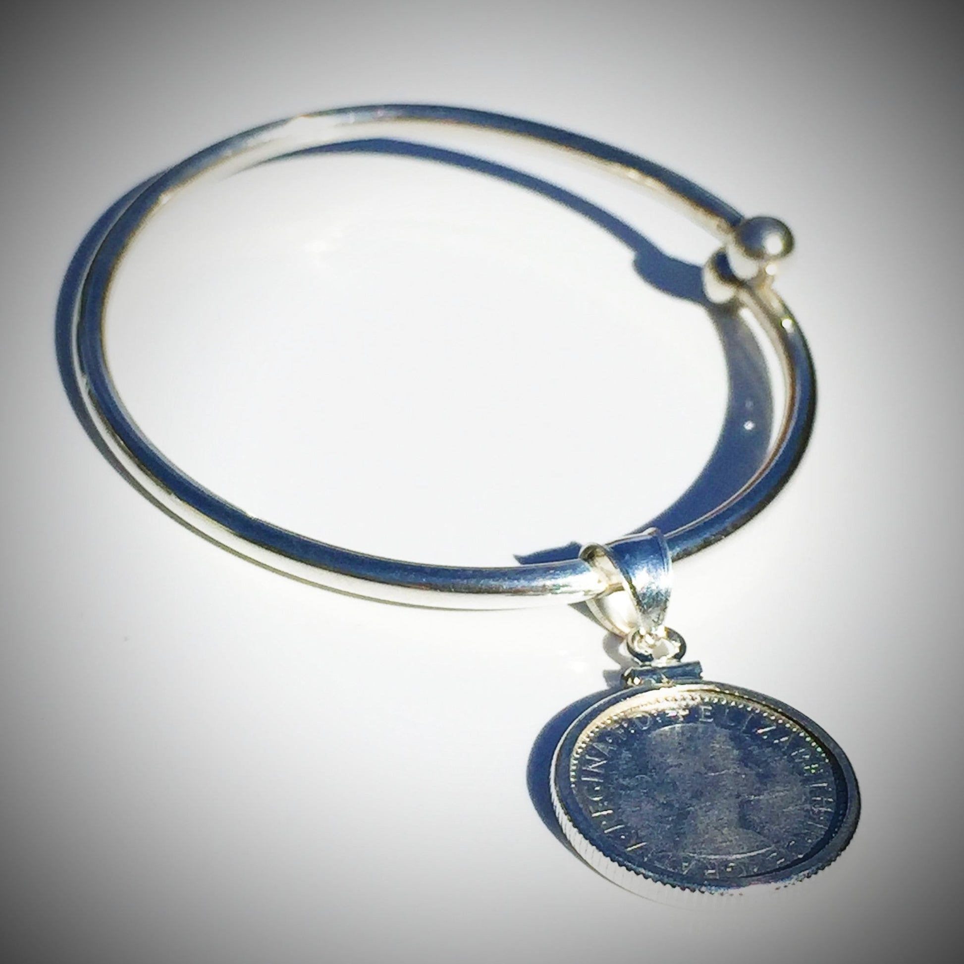 Australian Sixpence Sterling Silver Ball - end Bangle - Vintage Spirit - Handcrafted Coin Creations