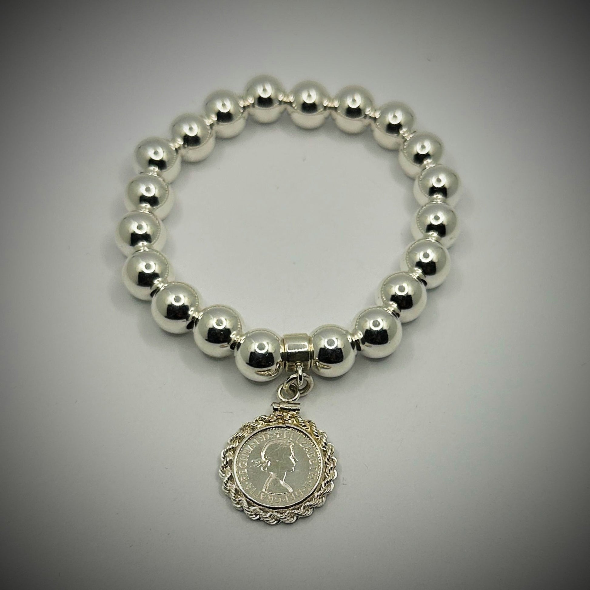 Australian Threepence 10mm Bead Bracelet - Twisted Rope - Vintage Spirit - Handcrafted Coin Creations
