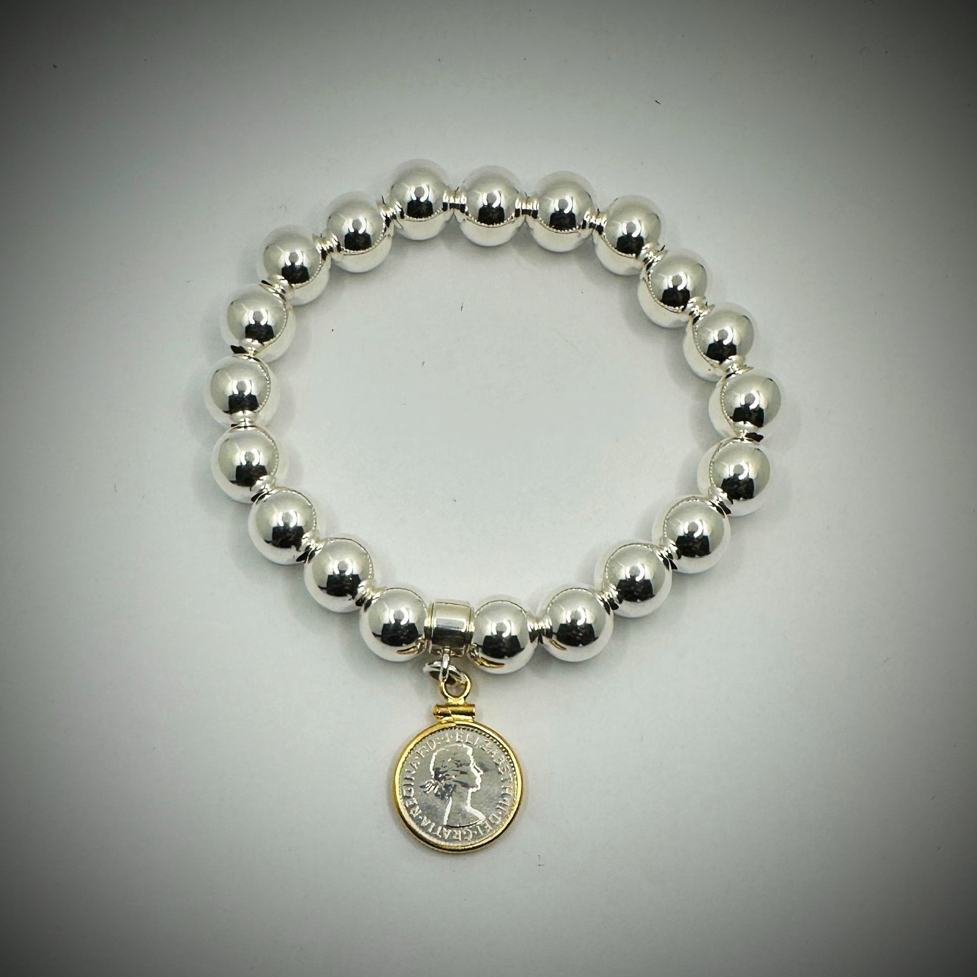 Australian Threepence 10mm Bead Bracelet with our Gold Filled frame - Vintage Spirit - Handcrafted Coin Creations