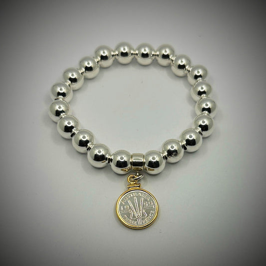 Australian Threepence 10mm Bead Bracelet with our Gold Filled frame - Vintage Spirit - Handcrafted Coin Creations