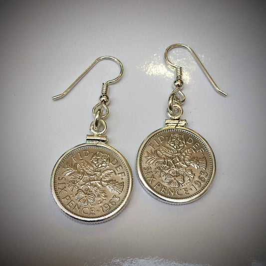 British Sixpence Sterling Silver Earrings - Vintage Spirit - Handcrafted Coin Creations