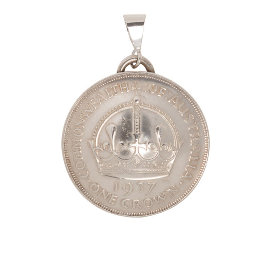 1937 Australian Crown Handcrafted Domed Pendant - Vintage Spirit - Handcrafted Coin Creations