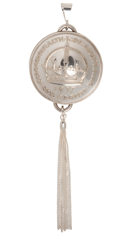 1937 Australian Crown Pendant with Sterling Silver Tassel - Vintage Spirit - Handcrafted Coin Creations