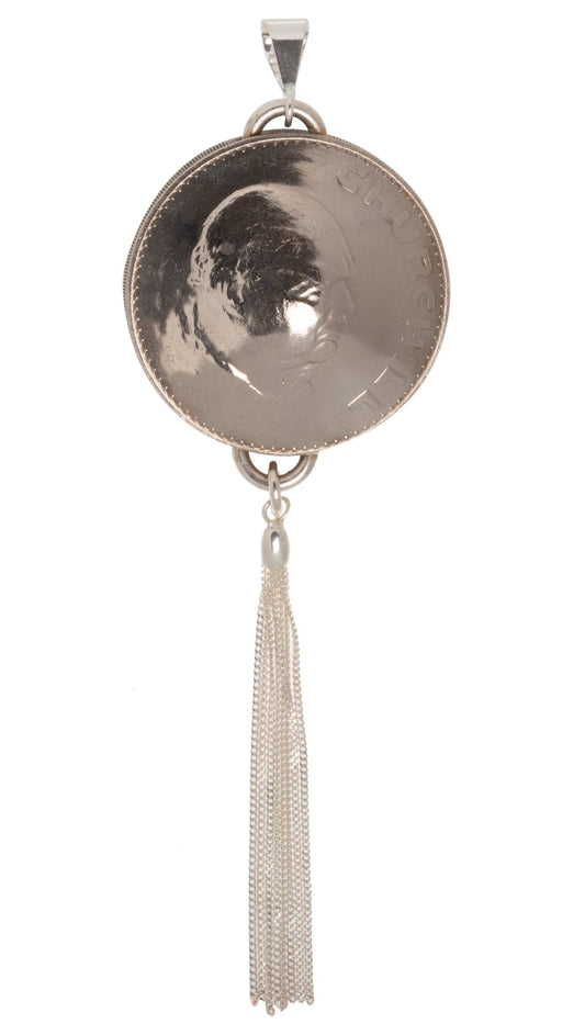1965 Winston Churchill Domed Pendant with Tassel - Vintage Spirit - Handcrafted Coin Creations