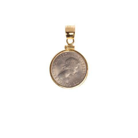 BRITISH SIXPENCE - STERLING SILVER 14CT GOLD FILLED BEZEL - BACK