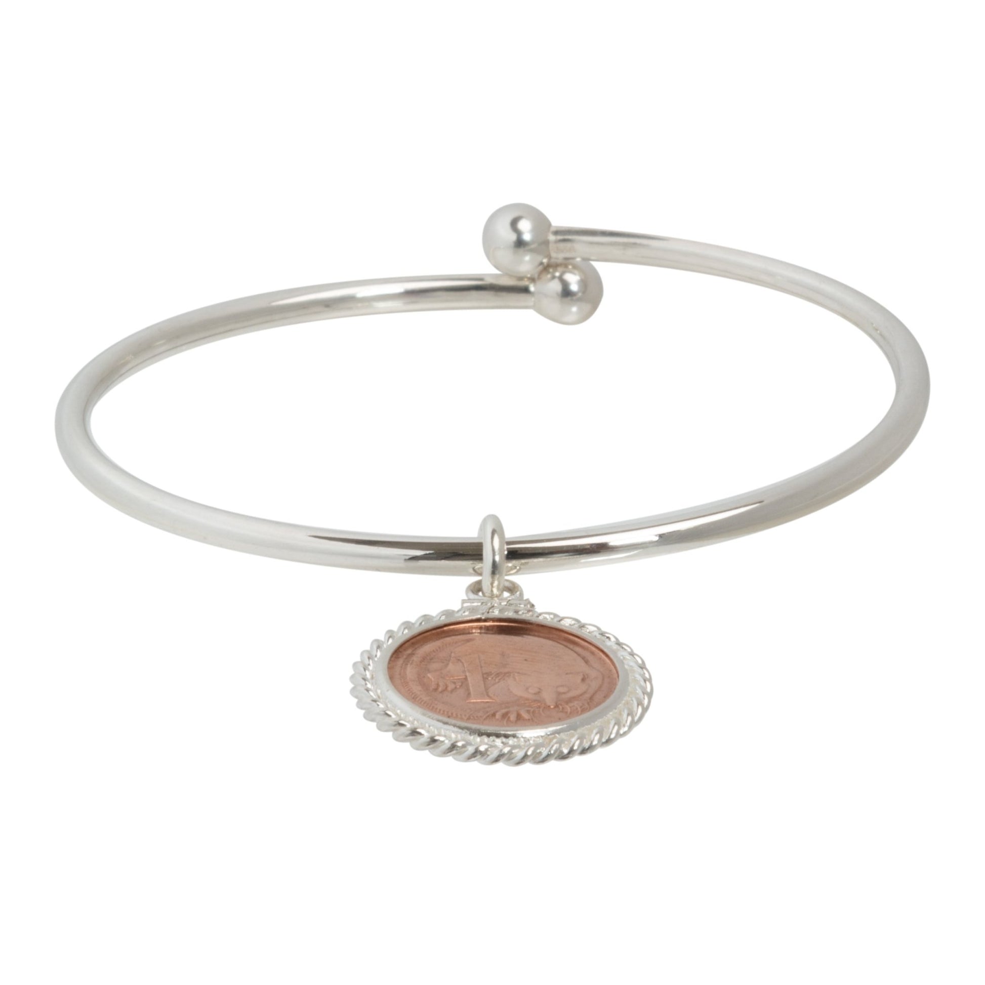 Australian 1 Cent Ball - end Bangle - Vintage Spirit - Handcrafted Coin Creations