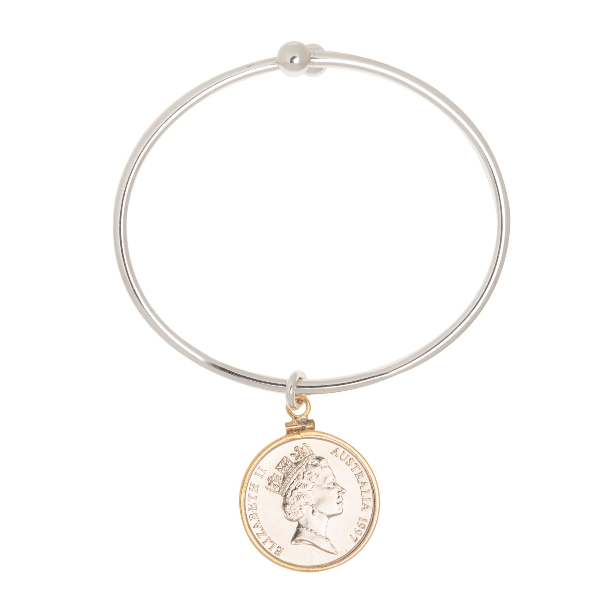 Australian 10 Cent Sterling Silver Ball - end Bangle - Vintage Spirit - Handcrafted Coin Creations