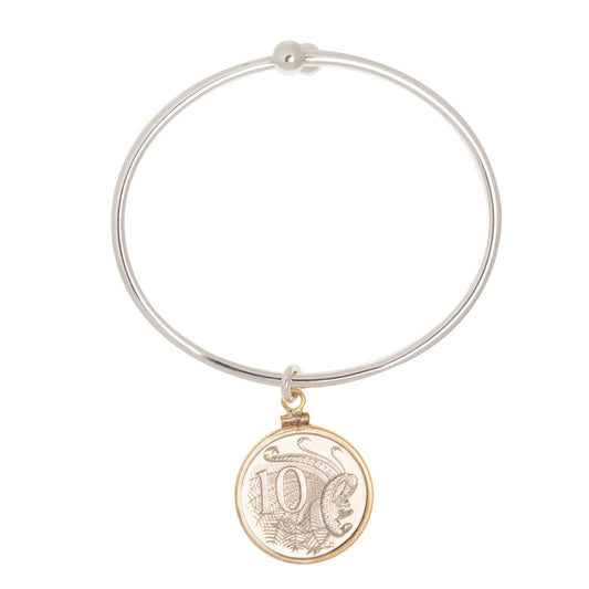 Australian 10 Cent Sterling Silver Ball - end Bangle - Vintage Spirit - Handcrafted Coin Creations