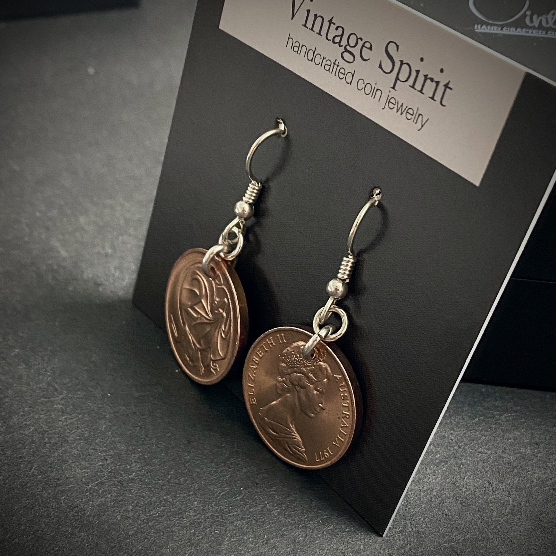 Australian 2 Cent Dangle Earrings - Vintage Spirit - Handcrafted Coin Creations