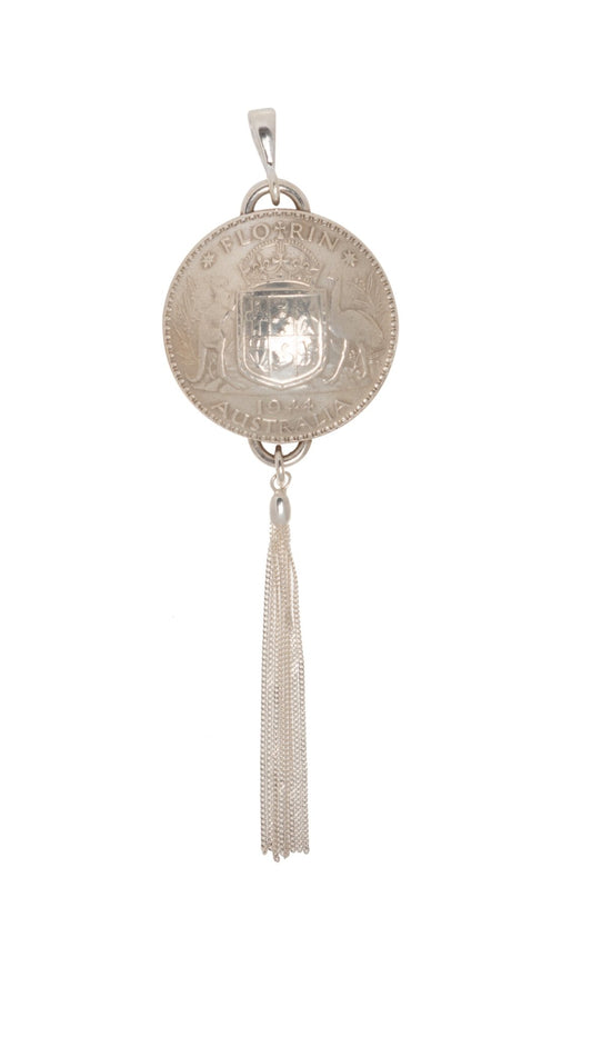 Australian Florin Domed Pendant with Sterling Silver Tassel - Vintage Spirit - Handcrafted Coin Creations