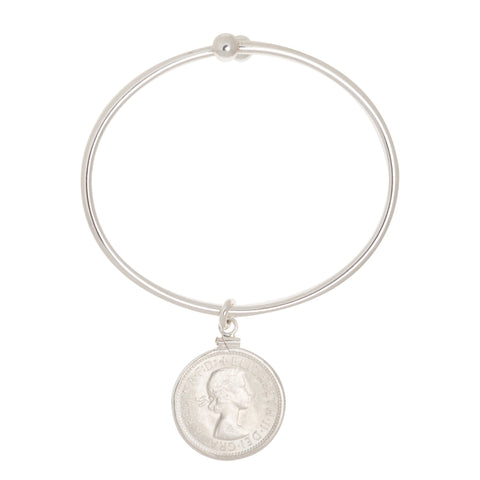 Australian Shilling Sterling Silver Ball - end Bangle - Vintage Spirit - Handcrafted Coin Creations