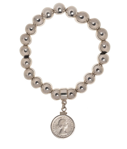 Australian Sixpence 10mm Bead Bracelet - Vintage Spirit - Handcrafted Coin Creations