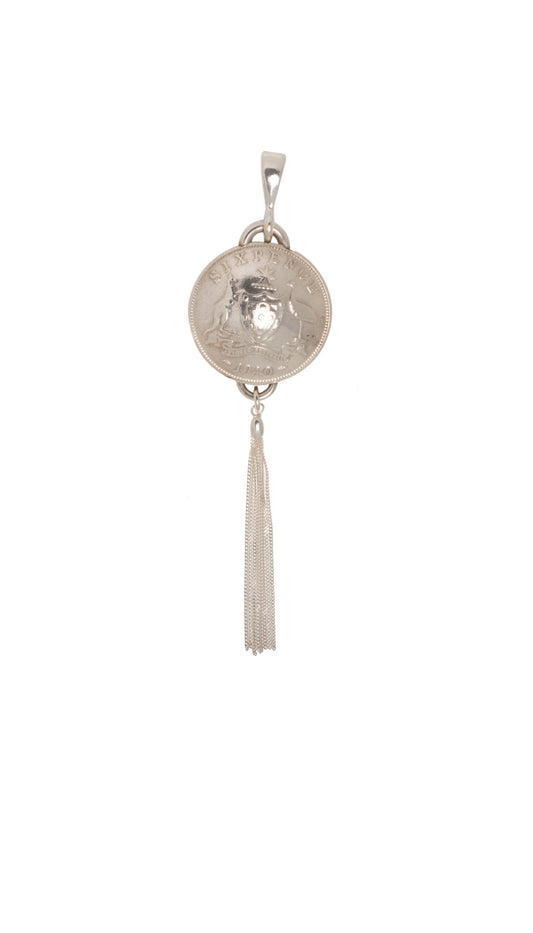 Australian Sixpence Domed Pendant with Tassel - Vintage Spirit - Handcrafted Coin Creations