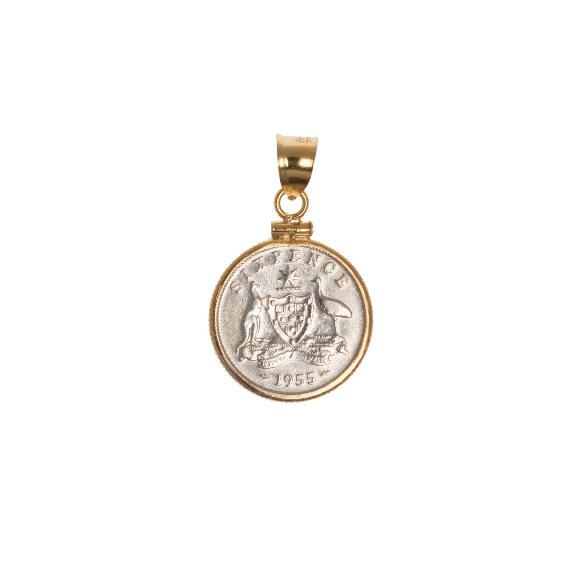 Australian Sixpence Yellow Gold Filled Bezel - Vintage Spirit - Handcrafted Coin Creations
