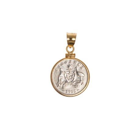Australian Sixpence Yellow Gold Filled Bezel - Vintage Spirit - Handcrafted Coin Creations