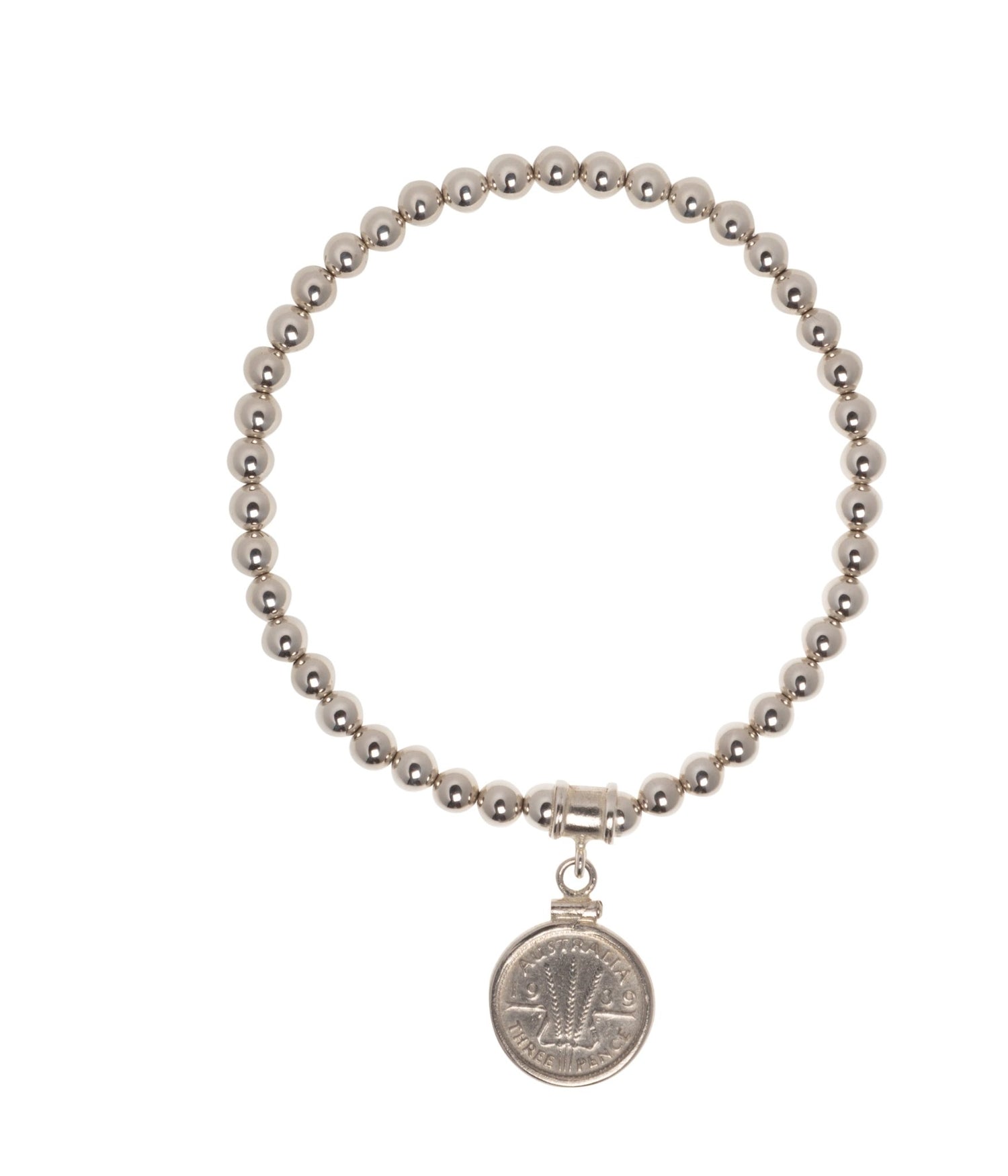 Australian Threepence 5mm Bead Bracelet - Vintage Spirit - Handcrafted Coin Creations