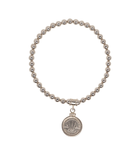 Australian Threepence 5mm Bead Bracelet - Vintage Spirit - Handcrafted Coin Creations