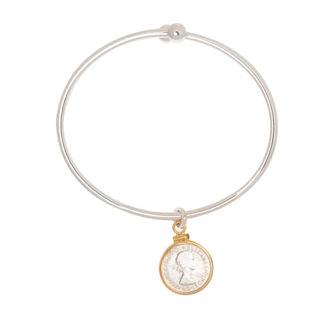 Australian Threepence Sterling Silver Ball - end Bangle - Vintage Spirit - Handcrafted Coin Creations