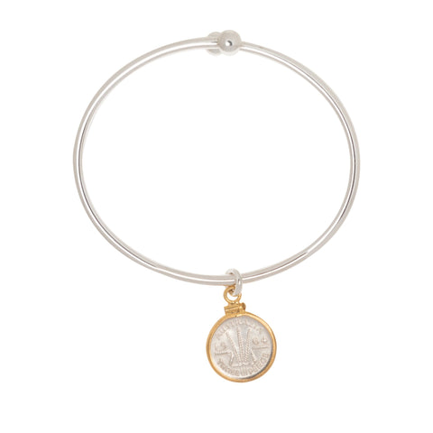 Australian Threepence Sterling Silver Ball - end Bangle - Vintage Spirit - Handcrafted Coin Creations