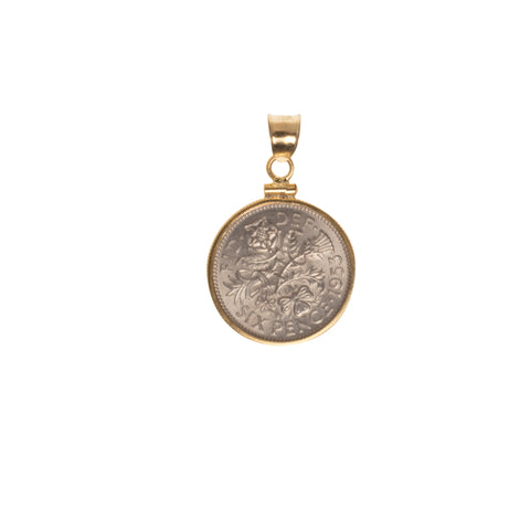 British Sixpence Yellow Gold Filled Bezel - Vintage Spirit - Handcrafted Coin Creations